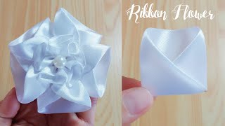 Kanzashi ribbon flower tutorialSatin ribbon craftRibbon flowers easyDiy flower making [upl. by Euridice6]