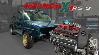 Golf 2 Rallye X RS3 Build FITTING THE ENGINE [upl. by Nyledam]