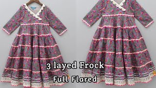 Beautiful Layered Full Flare Frock Design Cutting and Stitching For 6 to 7 Years Girl Eid Dress [upl. by Jahdiel]