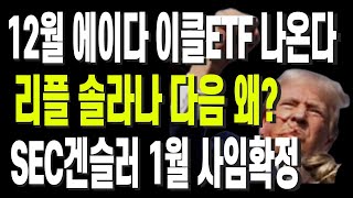 12월 에이다 이클ETF 나온다 리플 솔라나 다음 왜 SEC겐슬러 1월 사임확정 [upl. by Jadd]