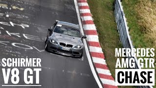 SCHIRMER BMW E92 M3 chasing Mercedes AMG GTR  Nordschleife  723 BTG  Alex Hardt [upl. by Sadinoel]