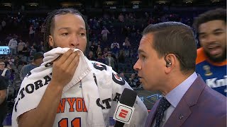 KarlAnthony Towns interrupts Jalen Brunsons interview to say that hes special  NBA on ESPN [upl. by Anaujik743]