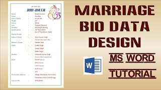 How to Wedding Biodata Ready in MS Word  MS Word में शादी के लिए बायोडाटा कैसे बनाए  Biodata [upl. by Minne]