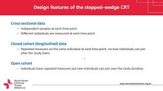 Stepped wedge cluster randomised trials presented by Dr Patty Chondros [upl. by Neehar360]