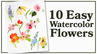 Easiest Way to Paint TEN Flowers with Watercolor [upl. by Enyehc]