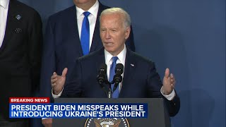 Biden quickly corrects gaffe during NATO Summit [upl. by Jonie455]