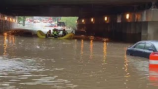 Cars submerged under water under bridge on Rhode Island Ave NE [upl. by Merl]