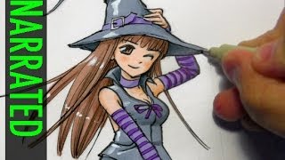 How to Draw a Witch Manga Style Narrated StepbyStep [upl. by Enaile79]