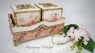 Decoupage 🌹 antiqued containers with roses cadeence 🌹 DIY tutorial [upl. by Middle617]