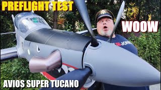 AVIOS Super Tucano 1600mm EPO RC plane 6S power Retracts Flaps amp LED Lights PREFLIGHT TEST [upl. by Zechariah]