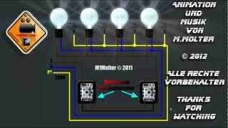 Zwei Lichtschalter und Vier Lampen Anschließen am Schaubild Erklärt von M1Molter [upl. by Yneffit]