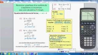 Résolution graphique dun système de 2 équations à 2 inconnues avec TI Graph [upl. by Mik485]