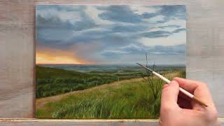 beautiful sunset landscape oil painting  time lapse [upl. by Skilken]