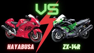 Hayabusa Vs ZX14R  Who is King of the Sportsbikes [upl. by Rebe923]