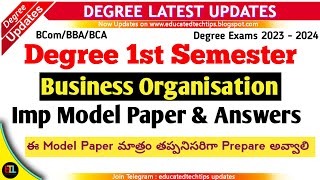 Degree Semester 1  Business Organisation Imp Model Paper amp Answers BComBBABCA BO Exams 2023 2024 [upl. by Sulakcin]