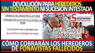 FONAVI DEVOLUCIÓN PARA HEREDEROS DE FONAVISTAS FALLECIDOS  SIN TESTAMENTO NI SUCESIÓN INTESTADA [upl. by Neitsirhc]