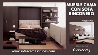 Mueble cama abatible con cama de matrimonio y sofá chaise longue [upl. by Emmi655]