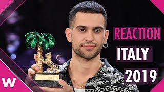 Italy Eurovision 2019 Mahmood quotSoldiquot Sanremo Reaction [upl. by Atteynot]