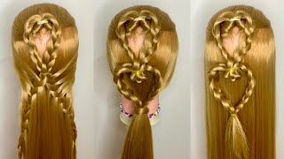 3 Cute hairstyles with HEART ❤️ Fancy hairstyle for beginners 😍Nour hairstyles 95 [upl. by Fritzsche]