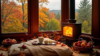 Experience a Rainy Autumn Day in a Cozy Cabin  Relaxing Rain amp Warm Fireplace Ambience [upl. by Nylsirk]