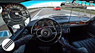 1973 MercedesBenz 280 E 8 W114 TOP SPEED DRIVE ON GERMAN AUTOBAHN🏎 [upl. by Mackintosh]