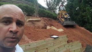 Timber Retaining Wall Project 🛠 Large Construction with Artificial Turf and a Belgard Paver Patio [upl. by Garratt]