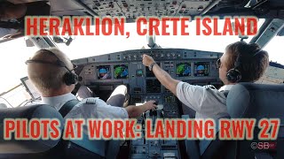 Airbus A320 Heraklion Crete Landing runway 27  Cockpit view  4 4k cameras  audio  ATC  ATIS [upl. by Eilis]