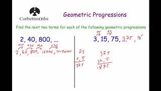 Geometric Progressions  Corbettmaths [upl. by Shaun]