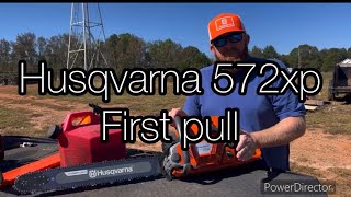 Review on the Husqvarna 572xp First pull on the Chainsaw [upl. by Alleroif]