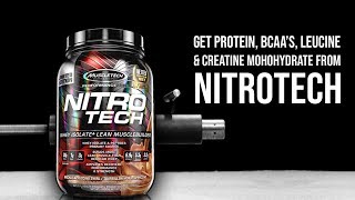 Get Protein BCAAs Leucine amp Creatine from Muscletech Nitrotech [upl. by Salocin]