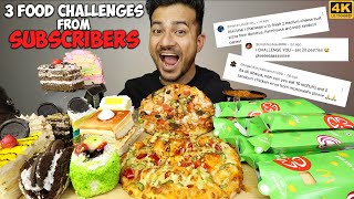 I SURVIVED 3 FOOD CHALLENGES FROM SUBSCRIBERS  Dominos McDonalds Pastries MUKBANG [upl. by Myrt]