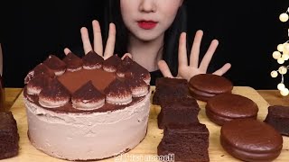 ASMR MUKBANG CHOCOLATE DESSERT Cream Cake Pie amp Brownie [upl. by Arika]