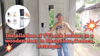 Installation of TTLock lockset in a wooden door in Bungahan Cuenca Batangas [upl. by Fernas]