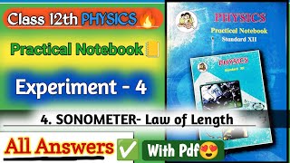 12th physics practical book solutions experiment 4 Sonometer Law of Length All Answers✅ [upl. by Odicalp998]