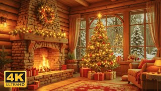 Cozy Fireplace Burning in Warm Christmas Room Ambience 🎁🔥  Soft Christmas Piano Music 🎄✨ [upl. by Ayotak551]