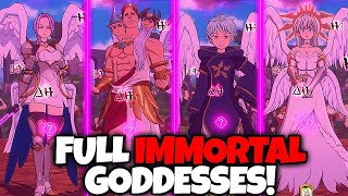 HOW TO HAVE BASICALLY GEARED STATS IN UNGEARED LOL THE FULL 4v4 GODDESS TEAM  7DS Grand Cross [upl. by Martguerita]