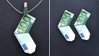 Euro Origami WEIHNACHTEN SOCKE Geldgeschenk GELD FALTEN  Money CHRISTMAS SOCK  Tutorial [upl. by Nairot983]