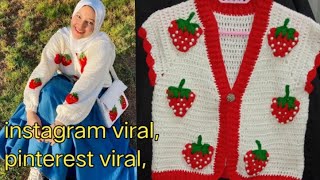 How to crochet strawberry cardigan easy crochet sweater for college girls adult size sweater [upl. by Jeane]