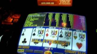 Video Poker Jackpot  4 Aces Dealt Waiting for a Kicker [upl. by Eninotna429]