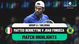 Matteo Berrettini v Joao Fonseca Highlights  Italy v Brazil Davis Cup 2024 Finals Group Stage [upl. by Nerek]