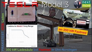 Tesla Model 3 Perf blau Laden an 350kW Fastned CCSSäule in UlmNersingen  nextmove [upl. by Yrehcaz]