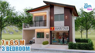 SMALL HOUSE DESIGN 7 X 65 Meters  3 Bedroom House with Sari sari Store and Balcony  Simple Life [upl. by Elmer825]