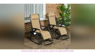 2 Pcs Folding Zero Gravity Reclining Rocking Chair Pillow Cup Holder Beige [upl. by Inger]