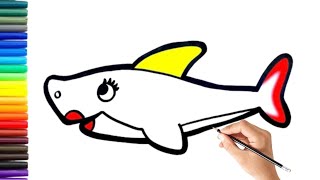 Drawing and Coloring Pink Shark For kids amp Toddlers  lets learn together lets draw 🐬 [upl. by Orsino]