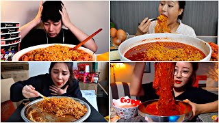 How different Mukbanger eat spicy noodles 🍝  ASMR [upl. by Skelly730]