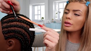 ASMR scratching your scalp between your itchy braids using random objects 💙 hair play roleplay [upl. by Atilegna227]