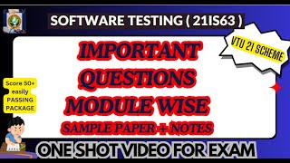 ST Imp Questions Module WisePASSING PACKAGESoftware TESTING21IS63sotwaretestingvtu21is63 [upl. by Yduj]