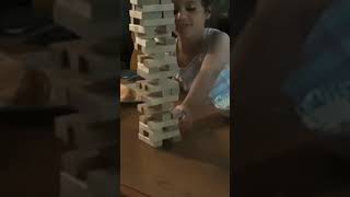 Lucia knocks the Jenga Tower [upl. by Weinman]