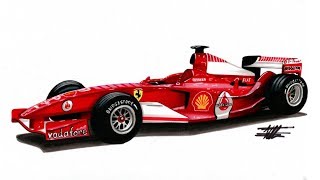 Realistic Car Drawing  Ferrari Formula 1 Car  Time Lapse [upl. by Kauppi]