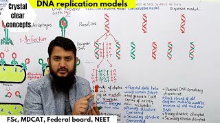 Semiconservative Conservative and Dispersive models of DNA replication  FSc MDCAT Federal board [upl. by Aekin]